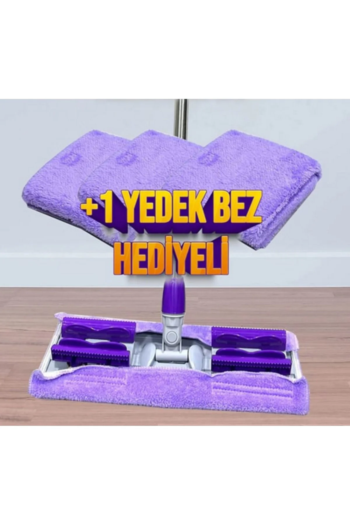 Mikrofiber Mandallı Mop Seti - Teleskopik Saplı, Yedek Bezli, Pra
