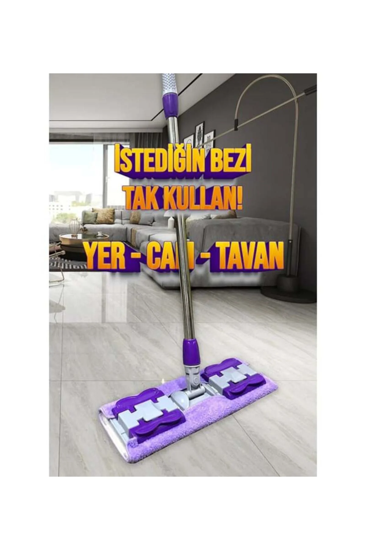 Mikrofiber Mandallı Mop Seti - Teleskopik Saplı, Yedek Bezli, Pra