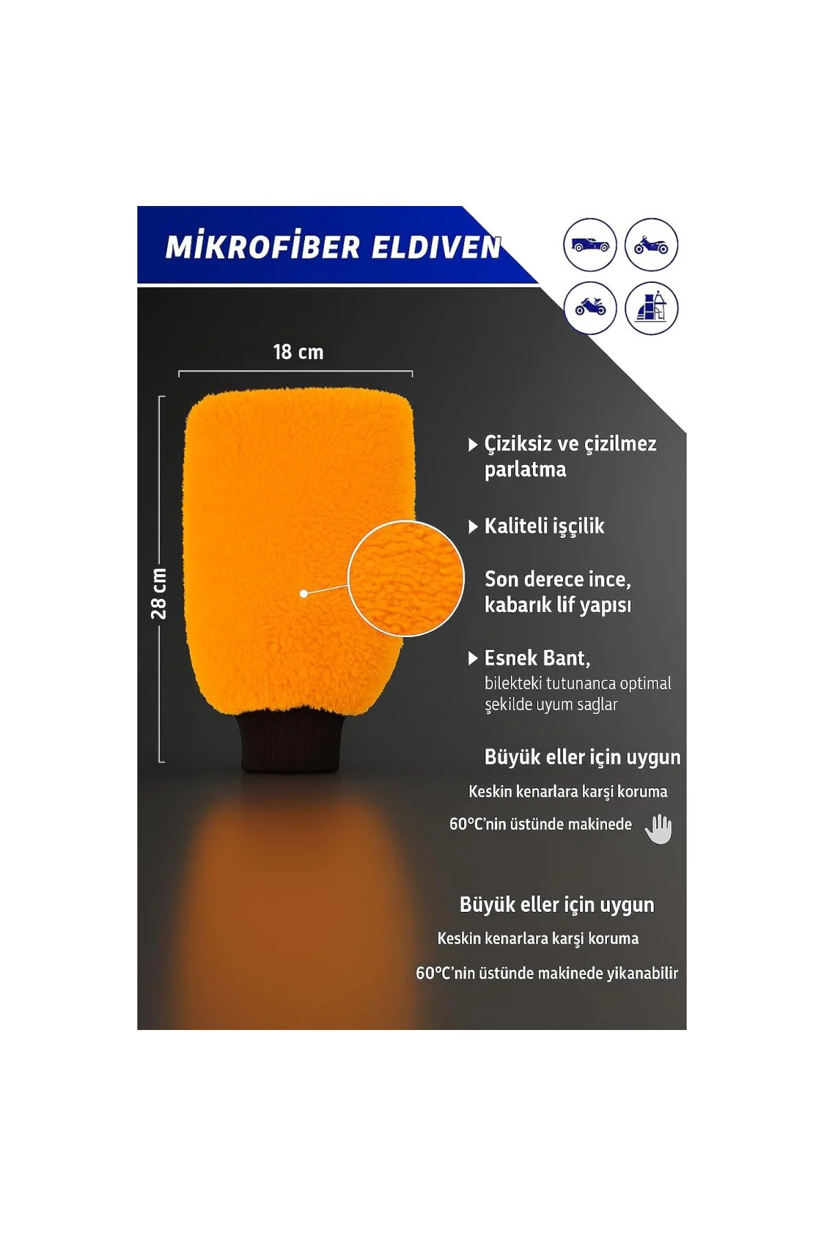 Mikrofiber Oto Araba Yıkama Kurulama Havlusu, El İçi Tutma Orta B