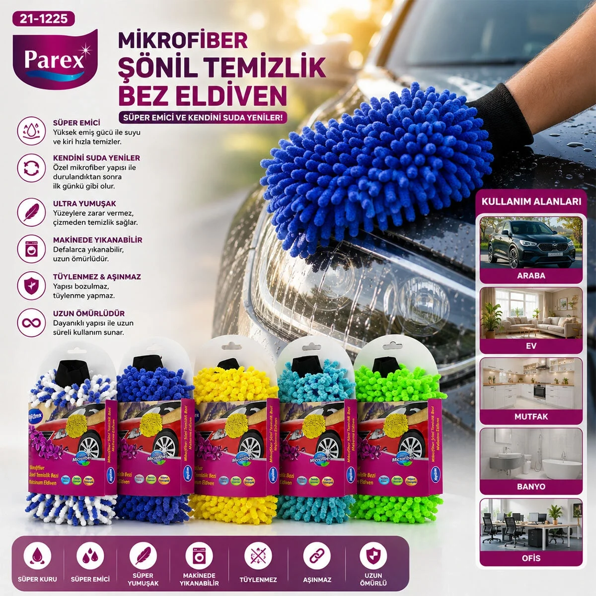 Mikrofiber Şonil Temizlik Bezi - Makarna - Oto Yıkama Eldiveni Bx40 Fiyatı, Yorumları ve Özellikleri