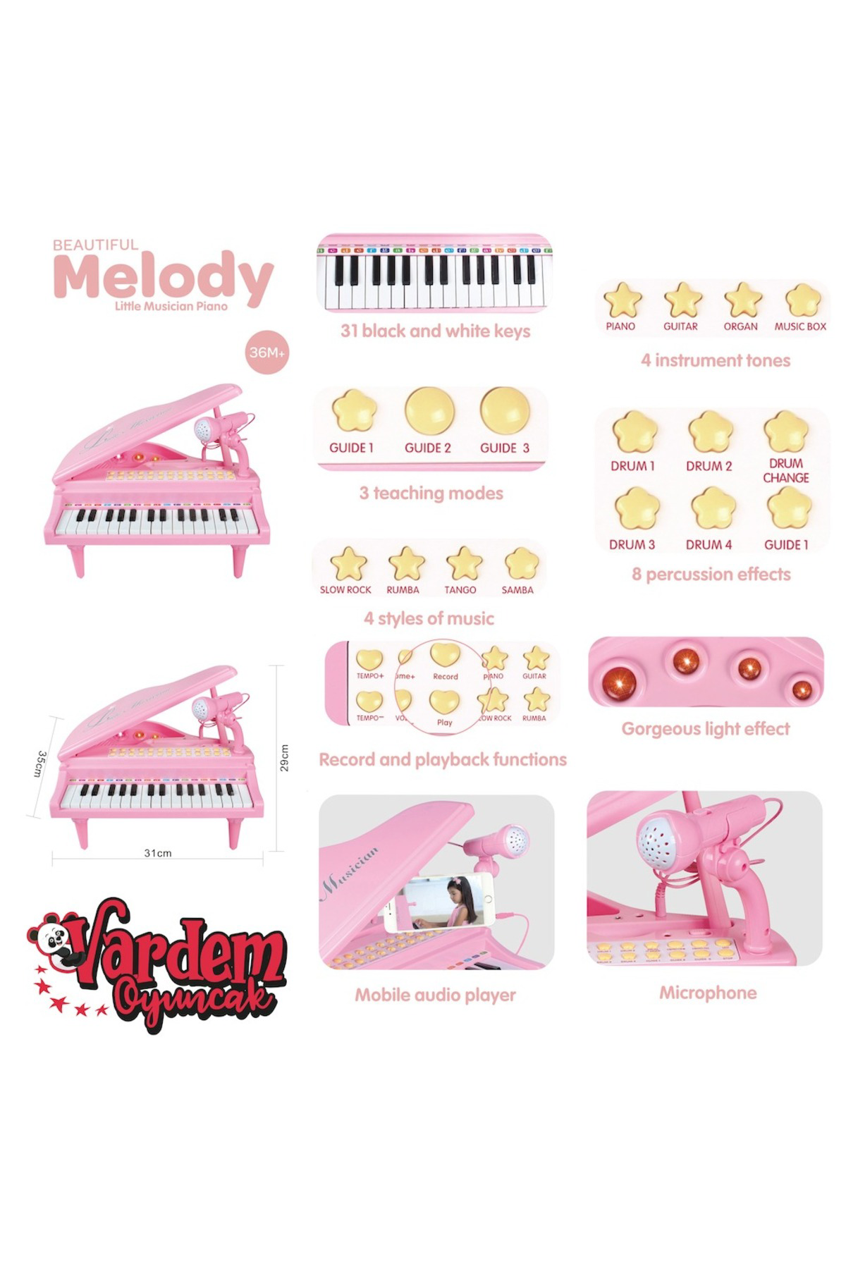 Oyuncak Store Mikrofonlu 31 Tuşlu Mp3 Çalar Piyano