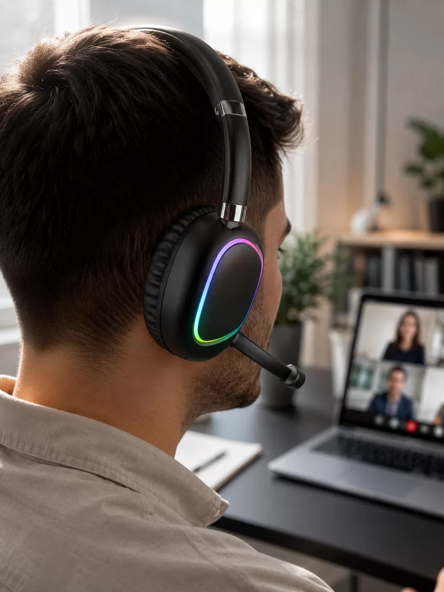 Mikrofonlu Bluetooth Kulaklık RGB Aydınlatmalı ve Type-C Şarjlı - Moda ve Teknoloji Bir Arada