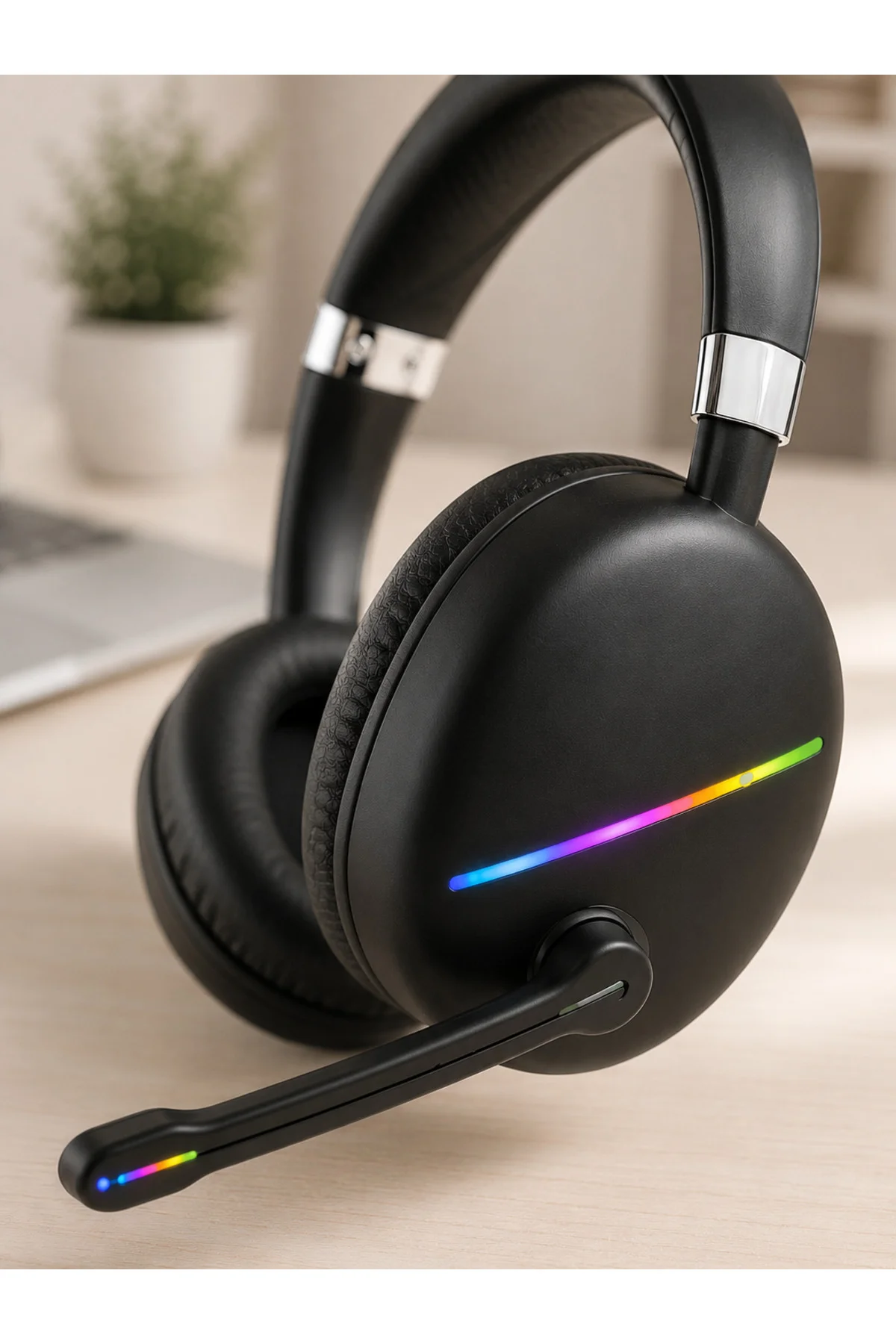 Mikrofonlu Bluetooth Kulak Üstü Kulaklık RGB Aydınlatmalı Type-C Şarjlı - Görsel 4