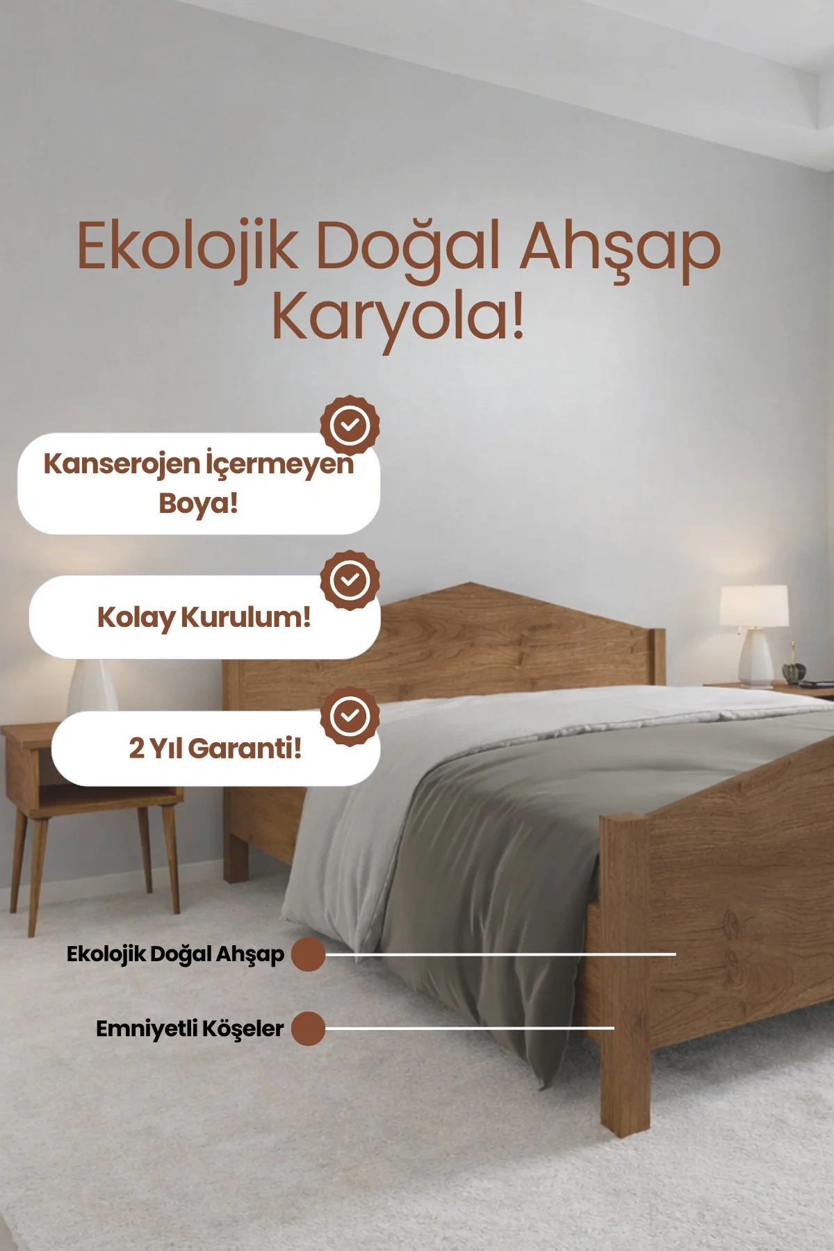 Milano Çekmecesiz Ahşap Karyola - Modern Masif Sağlam Ahşap Karyola Fiyatı, Yorumları ve Özellikleri
