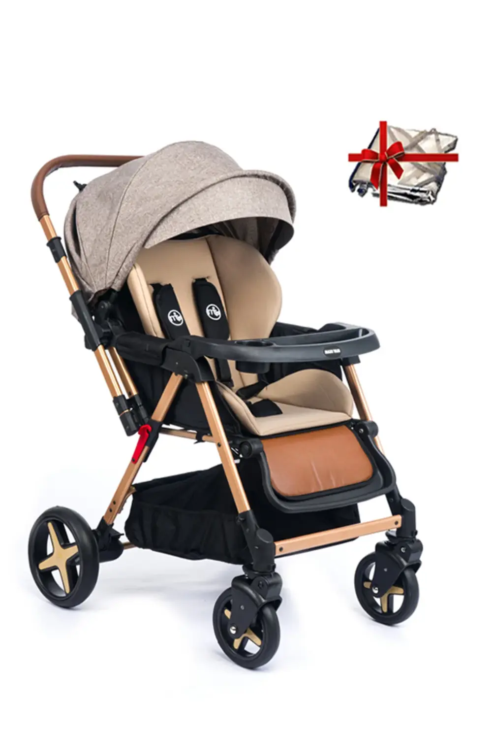 Milano Çift Yönlü Bebek Arabası-gold Kahve(YAĞMURLUK HEDİYE)