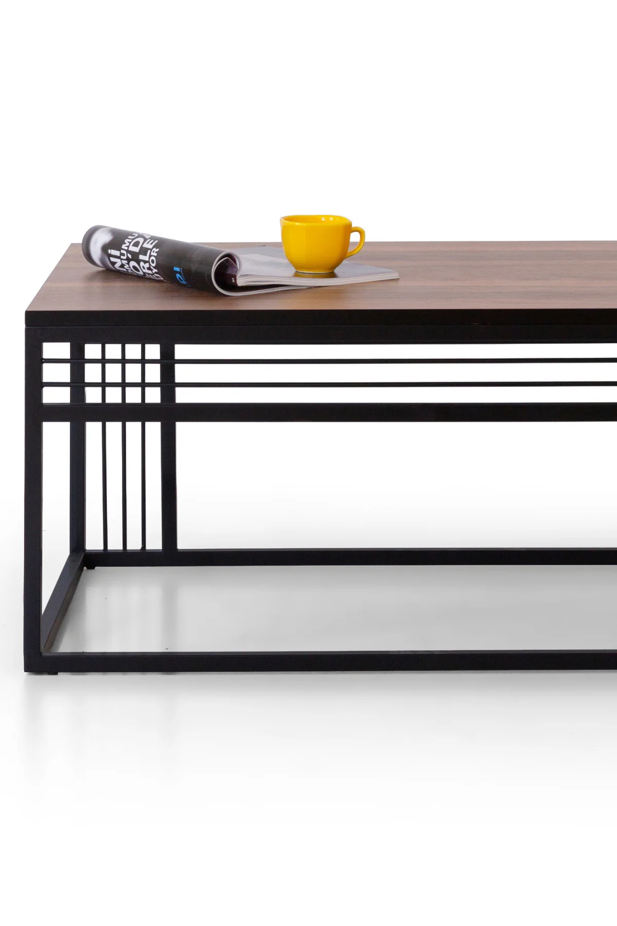 Milano Lüks Orta Sehpa – Metal Ayaklı Traverten Üst Tablalı Dikdö