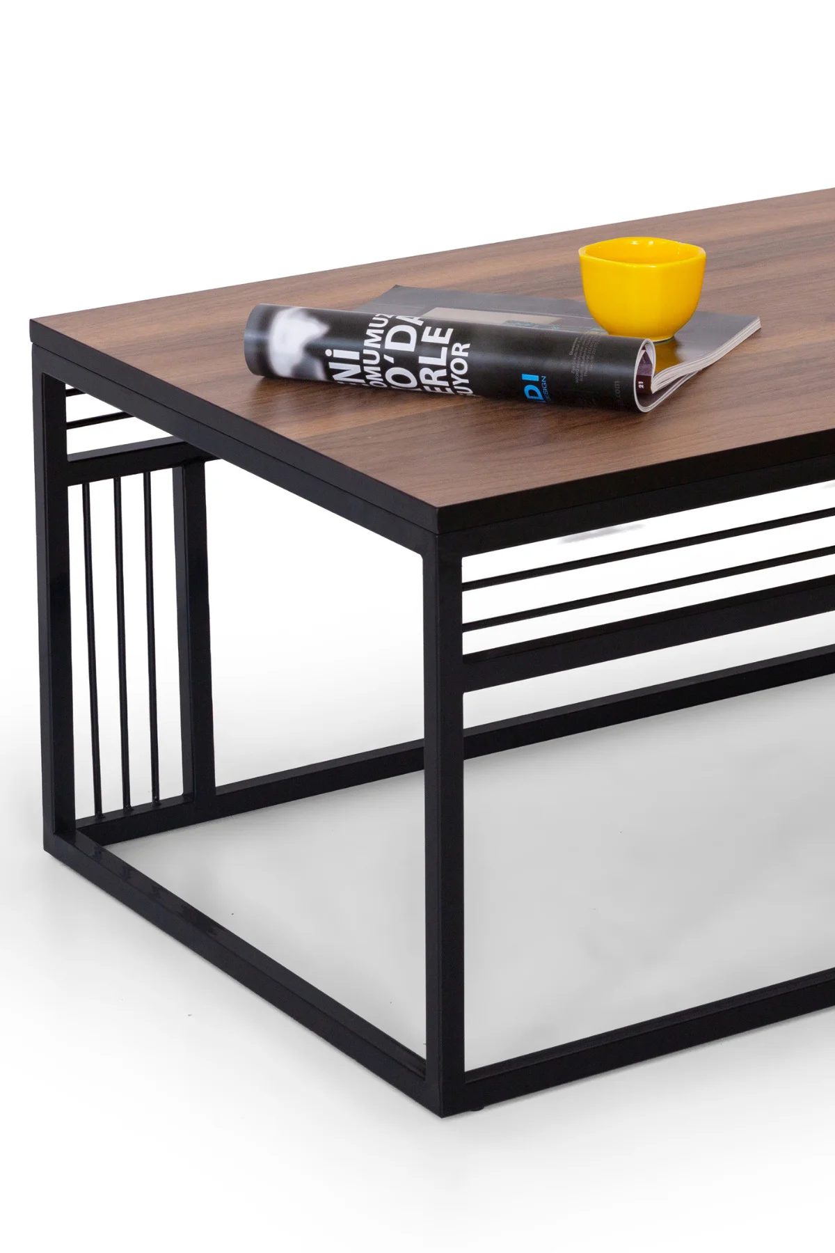 Milano Lüks Orta Sehpa – Metal Ayaklı Traverten Üst Tablalı Dikdö