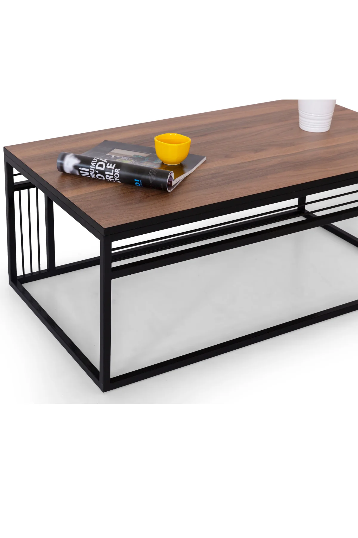 Milano Lüks Orta Sehpa – Metal Ayaklı Traverten Üst Tablalı Dikdö