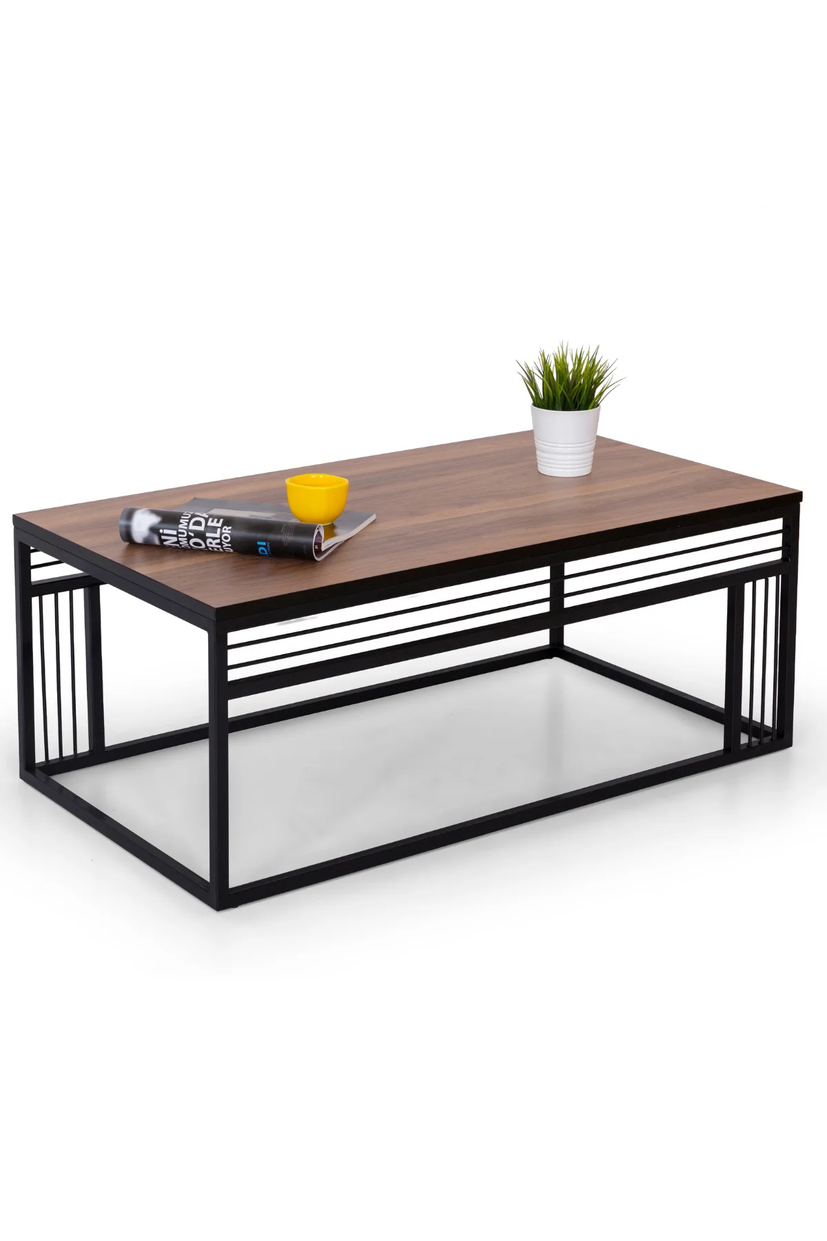 Milano Lüks Orta Sehpa – Metal Ayaklı Traverten Üst Tablalı Dikdö