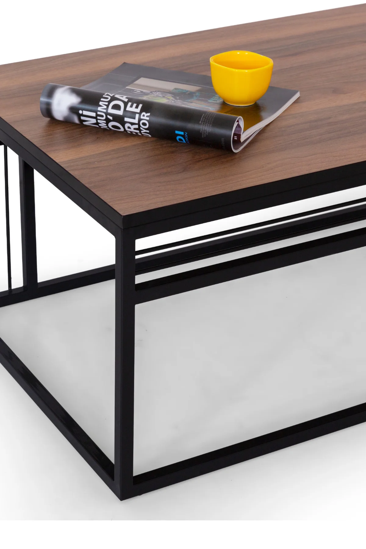 Milano Lüks Orta Sehpa – Metal Ayaklı Traverten Üst Tablalı Dikdö