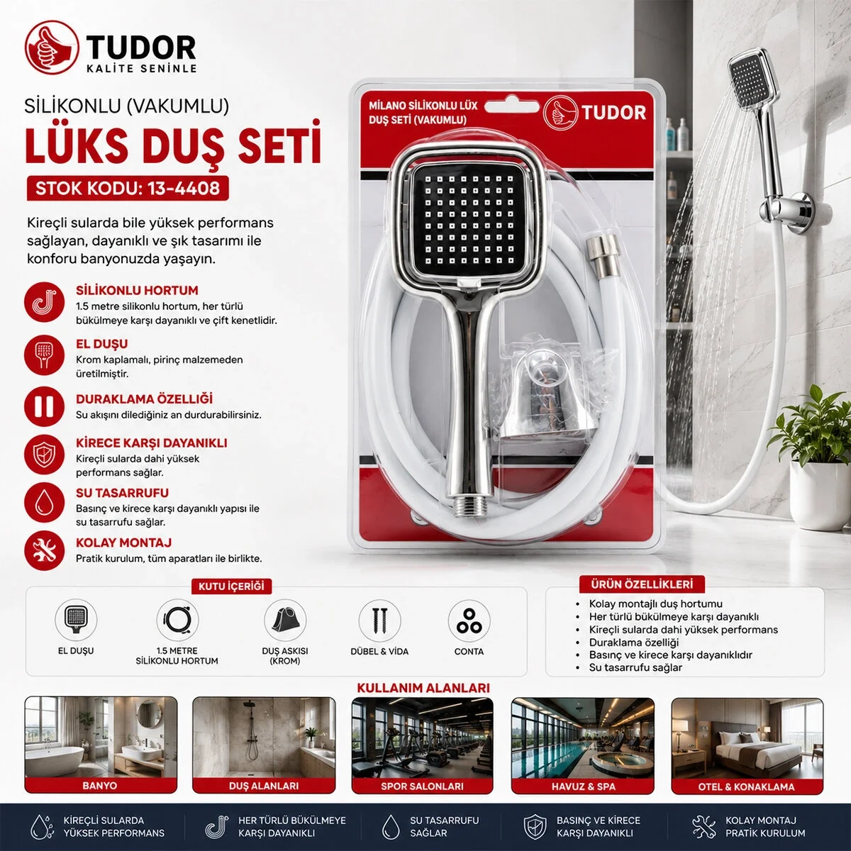 Milano Vakumlu - Silikon Lüks Duş Seti Duş Başlık=mix Silikon Hortum=1.5mt Mafsal=3 Kademe Bx40 Fiyatı, Yorumları ve Özellikleri