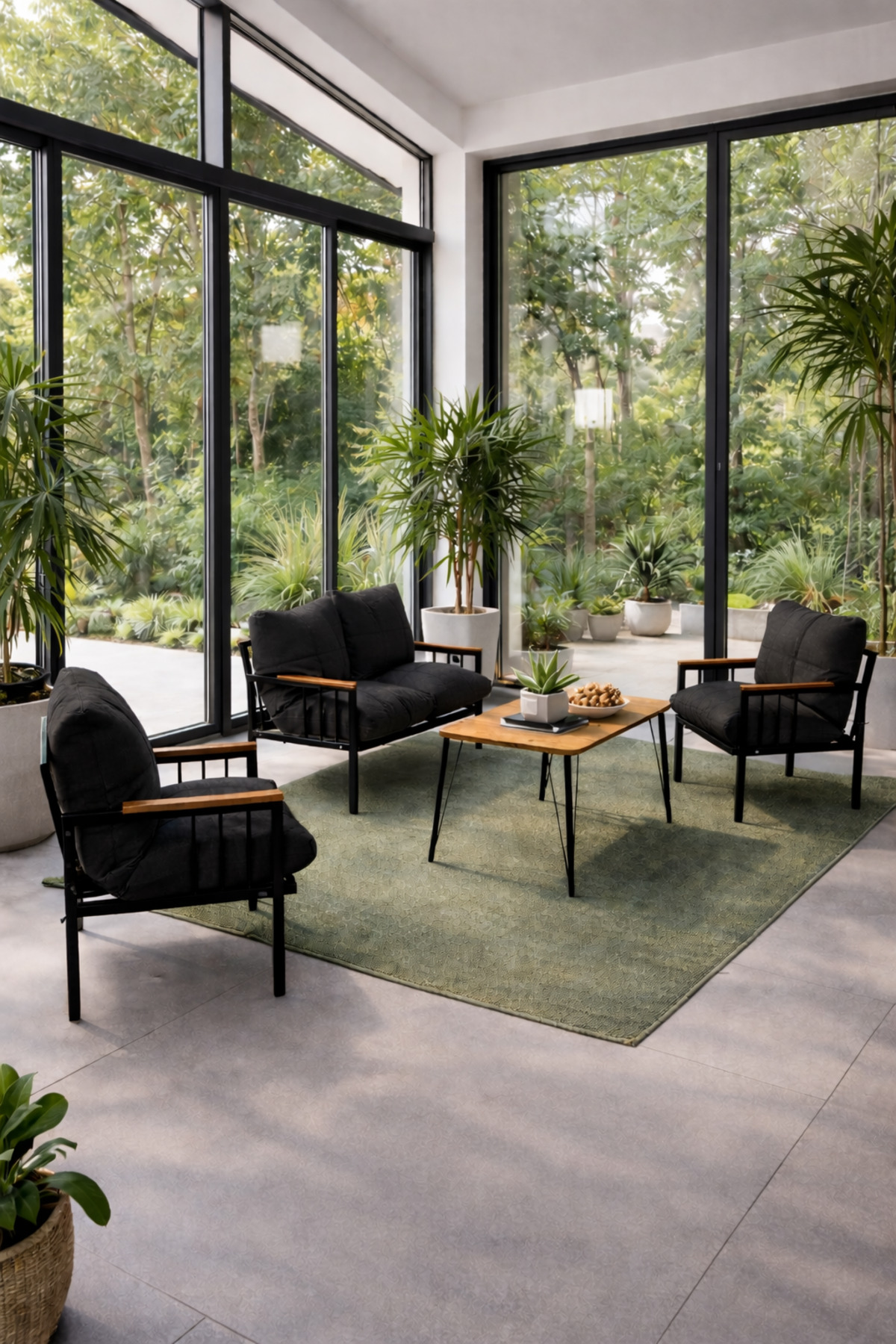 Milas 211 Masalı Siyah Fermuarlı Bahçe Balkon Takımı, Cafe, Salon