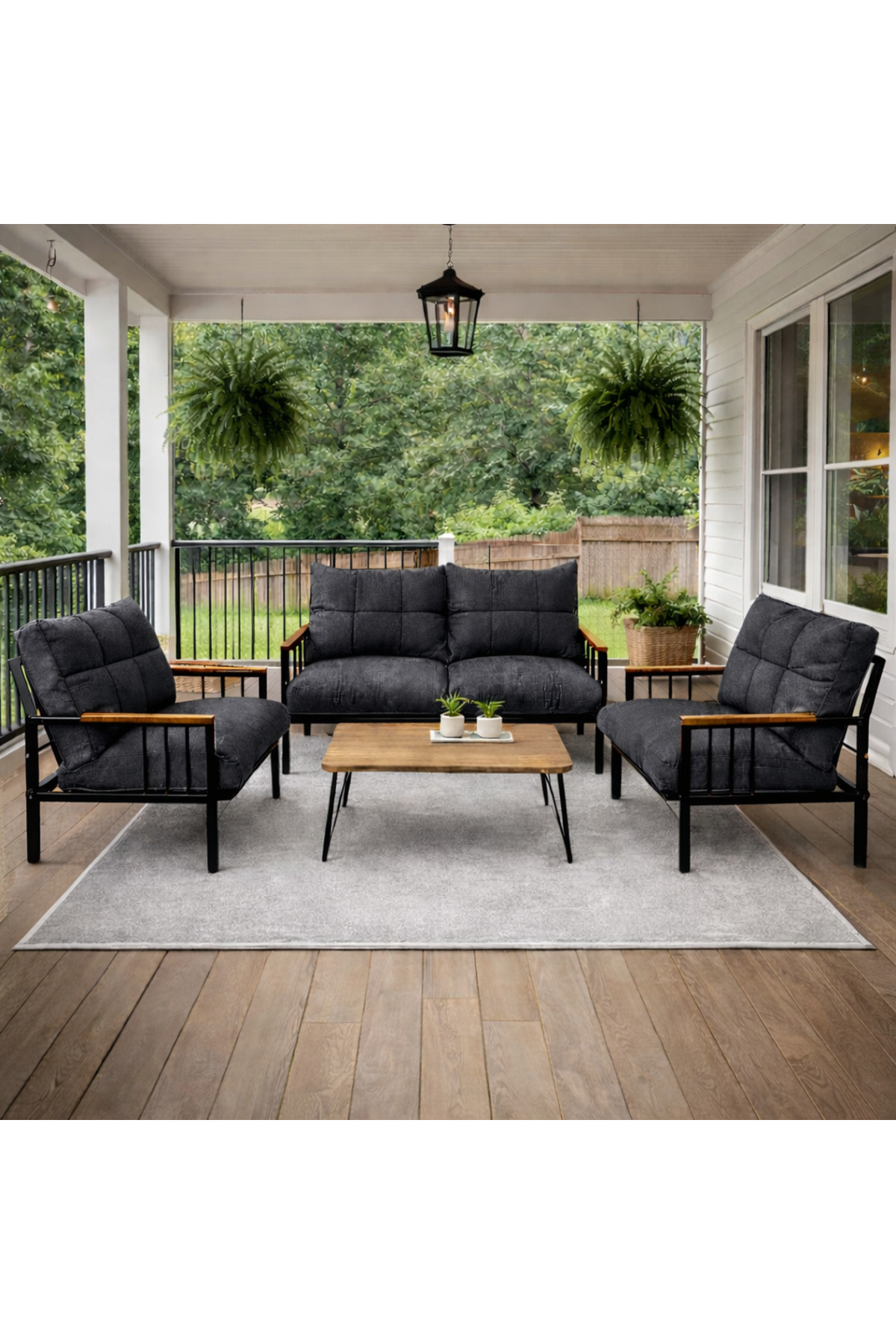 Milas 211 Sehpalı Antrasit Fermuarlı Bahçe Balkon Takımı, Cafe, S