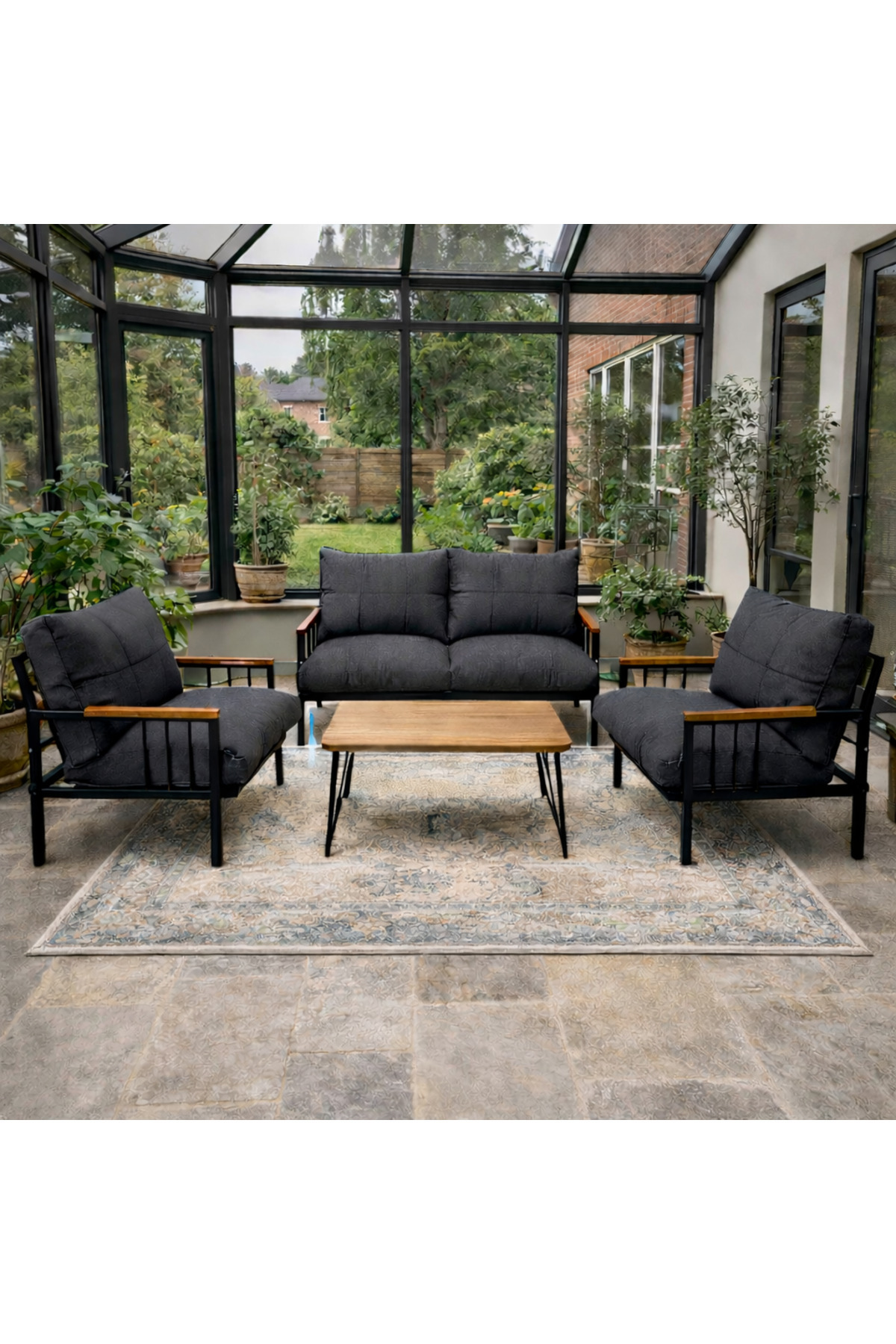 Milas 211 Sehpalı Antrasit Fermuarlı Bahçe Balkon Takımı, Cafe, S