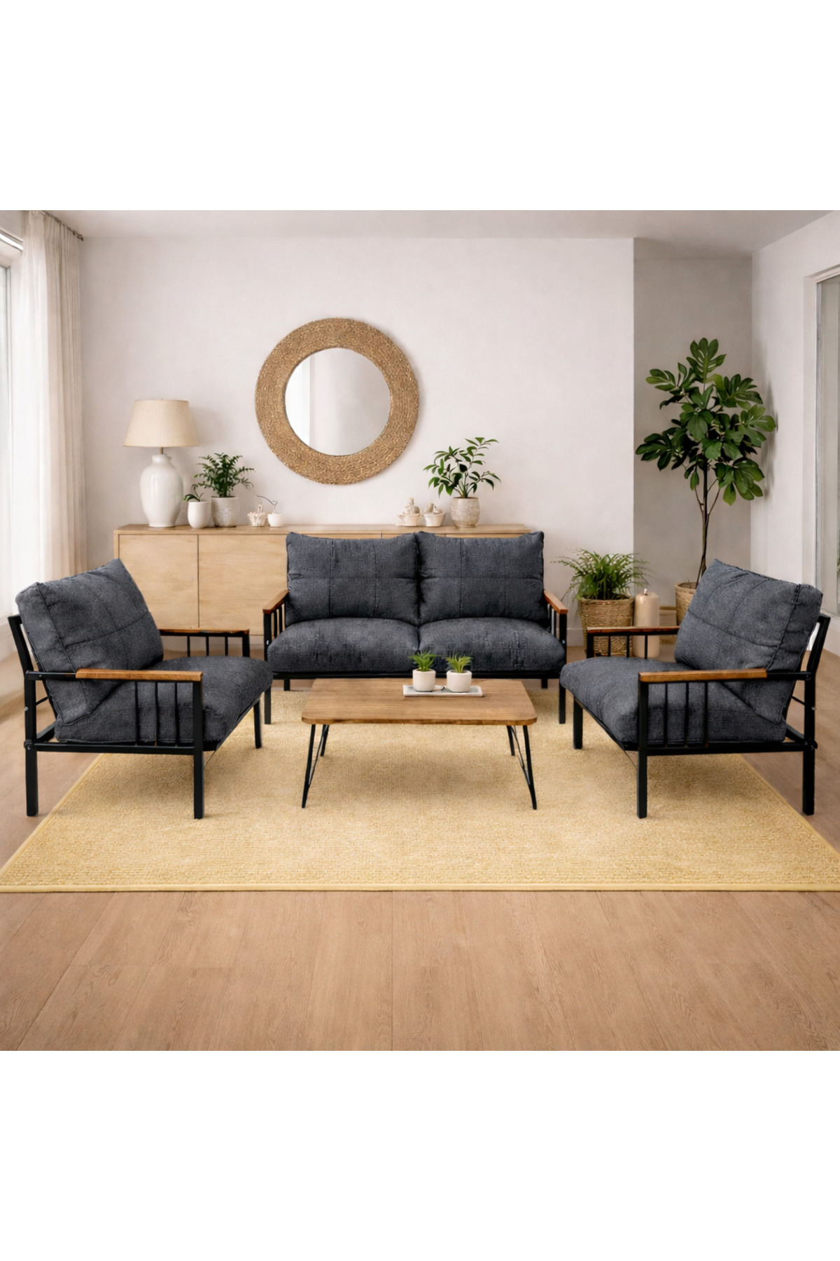 Milas 211 Sehpalı Antrasit Fermuarlı Bahçe Balkon Takımı, Cafe, S