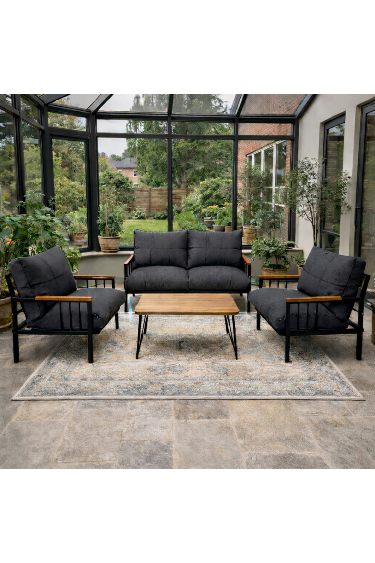 Milas 211 Sehpalı Antrasit Fermuarlı Bahçe Balkon Takımı, Cafe, S