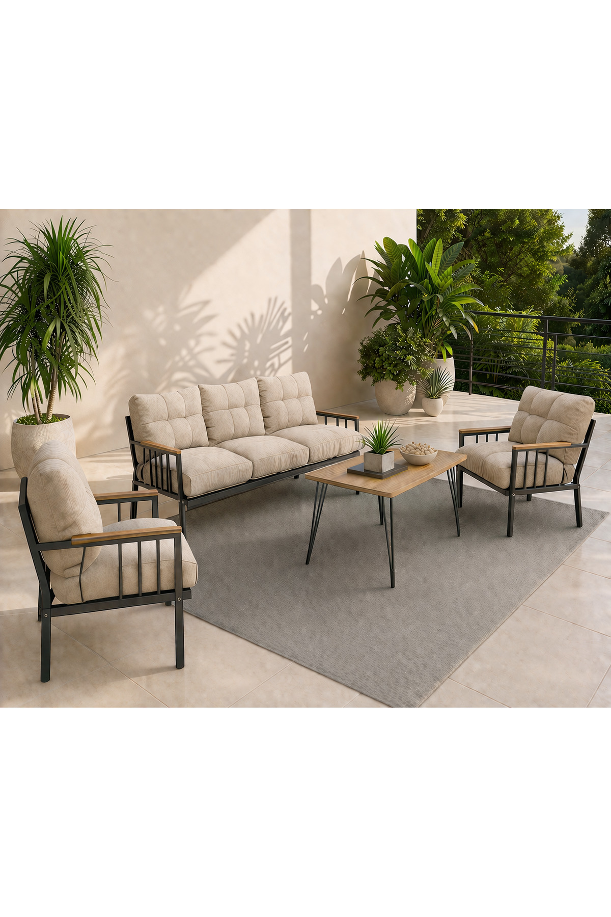 Milas 311 Masalı Bej Fermuarlı Bahçe Balkon Takımı, Cafe, Salon -