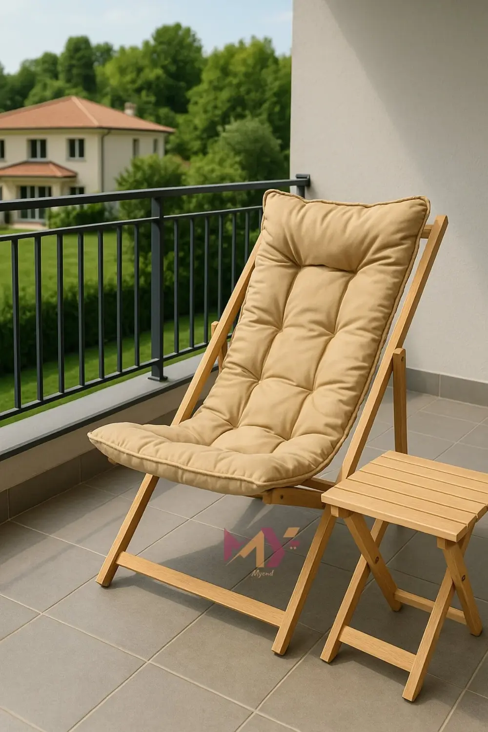 Minderli Katlanır Ahşap Şezlong Takımı – 2 Adet Şezlong + 1 Sehpa