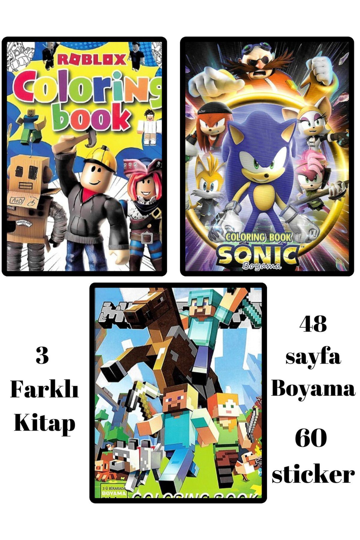 Woody Sofia Minecraft Roblox Sonic Boyama Kitabı Seti (Boyama, Sticker, Arka 