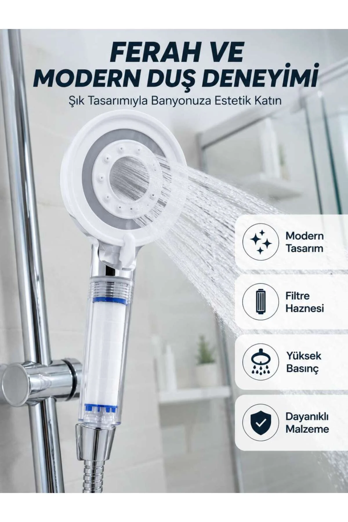 Mineral Taşlı Filtreli Duş Başlığı Güçlü Su Basınçlı Banyo Başlığı Mineral Taşlı Filtreli Duş Başlığı Güçlü Su Basınçlı Banyo Başlığı