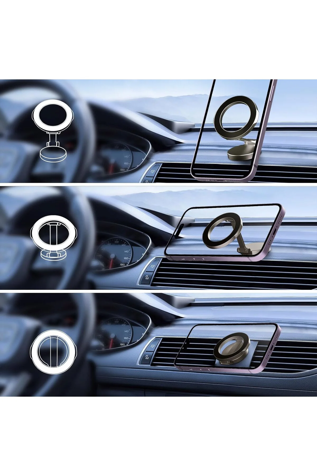 Mini 360° Oynar Başlık Metal Araç İçi Telefon Tutucu,  Samsung,Ip