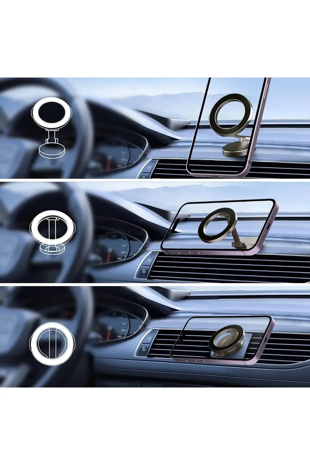 Mini 360° Oynar Başlık Metal Araç İçi Telefon Tutucu,  Samsung,Ip