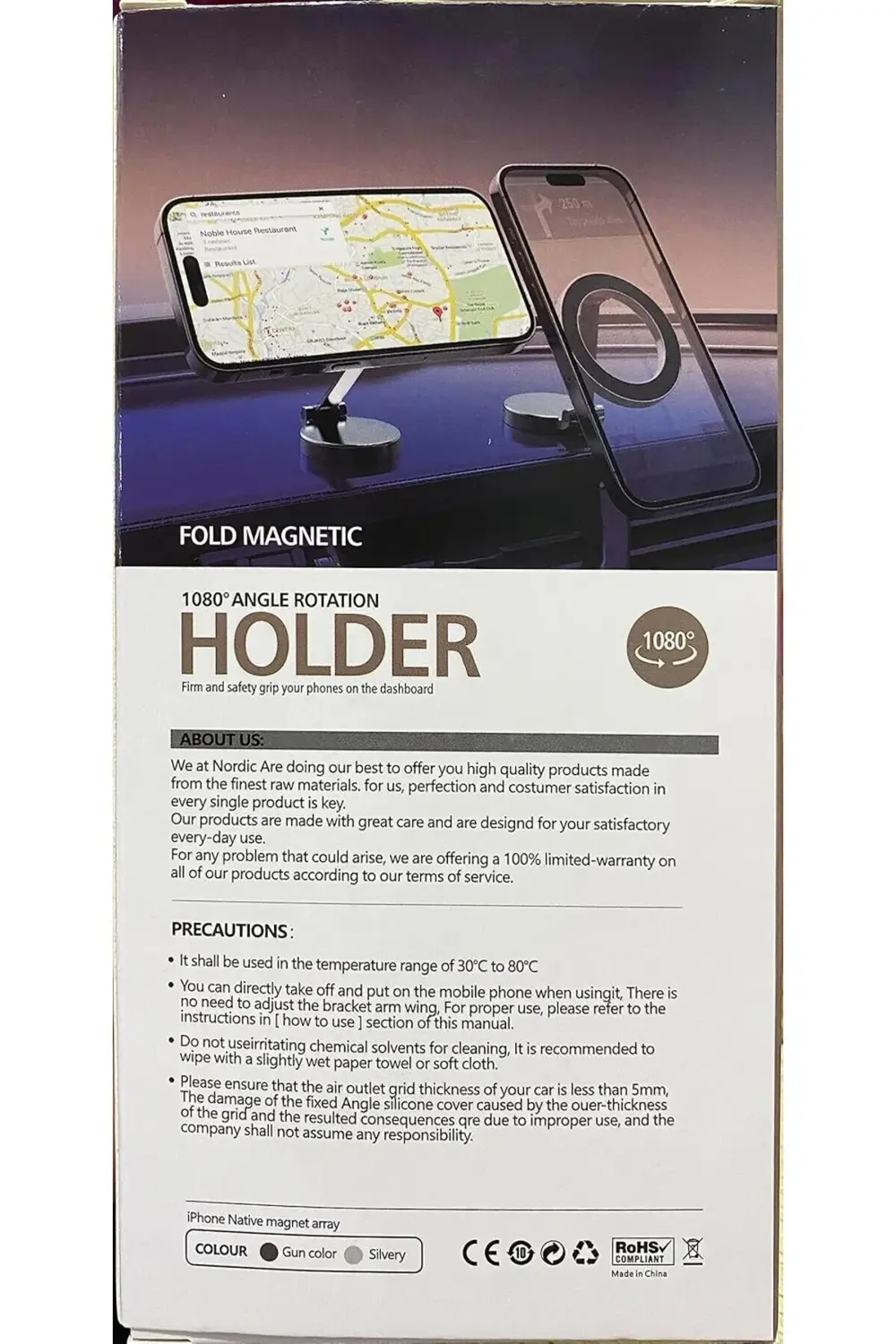 Mini 360° Oynar Başlık Metal Araç İçi Telefon Tutucu,  Samsung,Ip