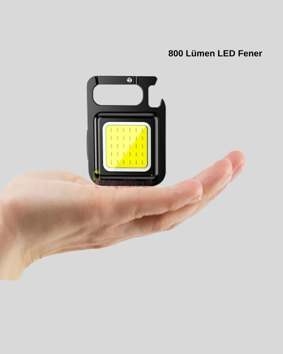 Mini 800 Lümen LED El Feneri – USB Şarjlı 3 Kademeli Işık Şişe Açacaklı Taşınabilir Tasarım