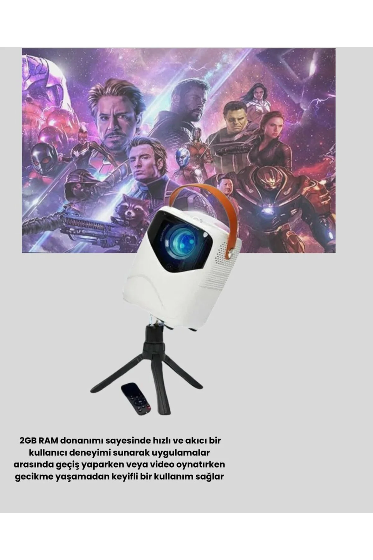 Mini Akıllı Projektör – 1080P Full HD 64GB Depolama 2GB RAM Uzaktan Kumanda Destekli