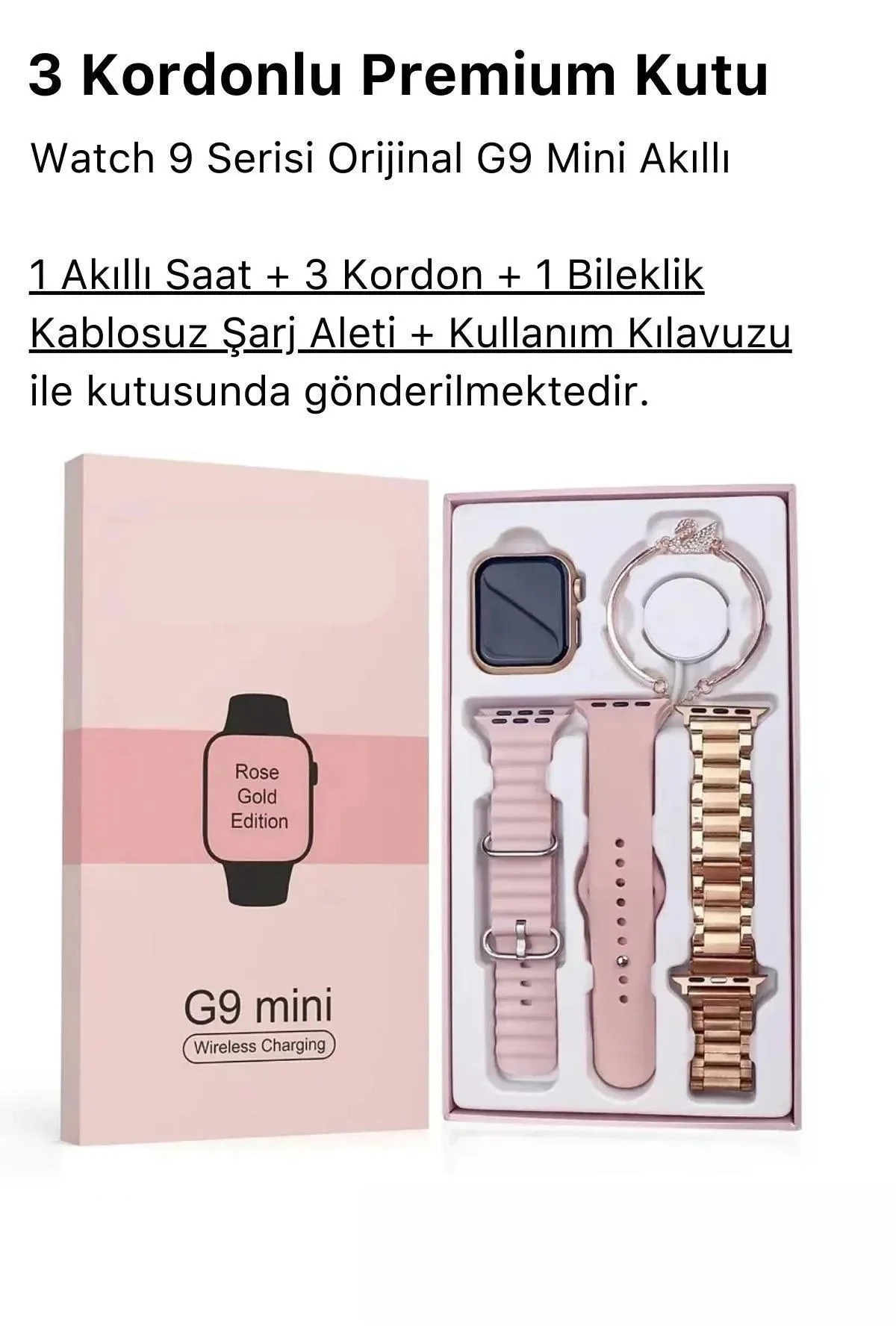 Mini AMOLED Ekranlı Akıllı Bileklik, Nabız ve Uyku Takibi Özellikli, Altın Renk Silikon Kordon