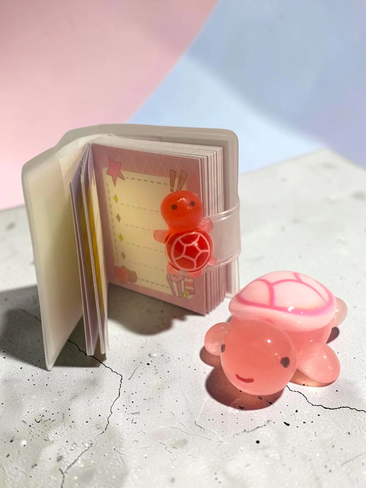 Mini Anahtarlıklı Not Defteri (5x4 cm) ve Sevimli Kaplumbağa Figü