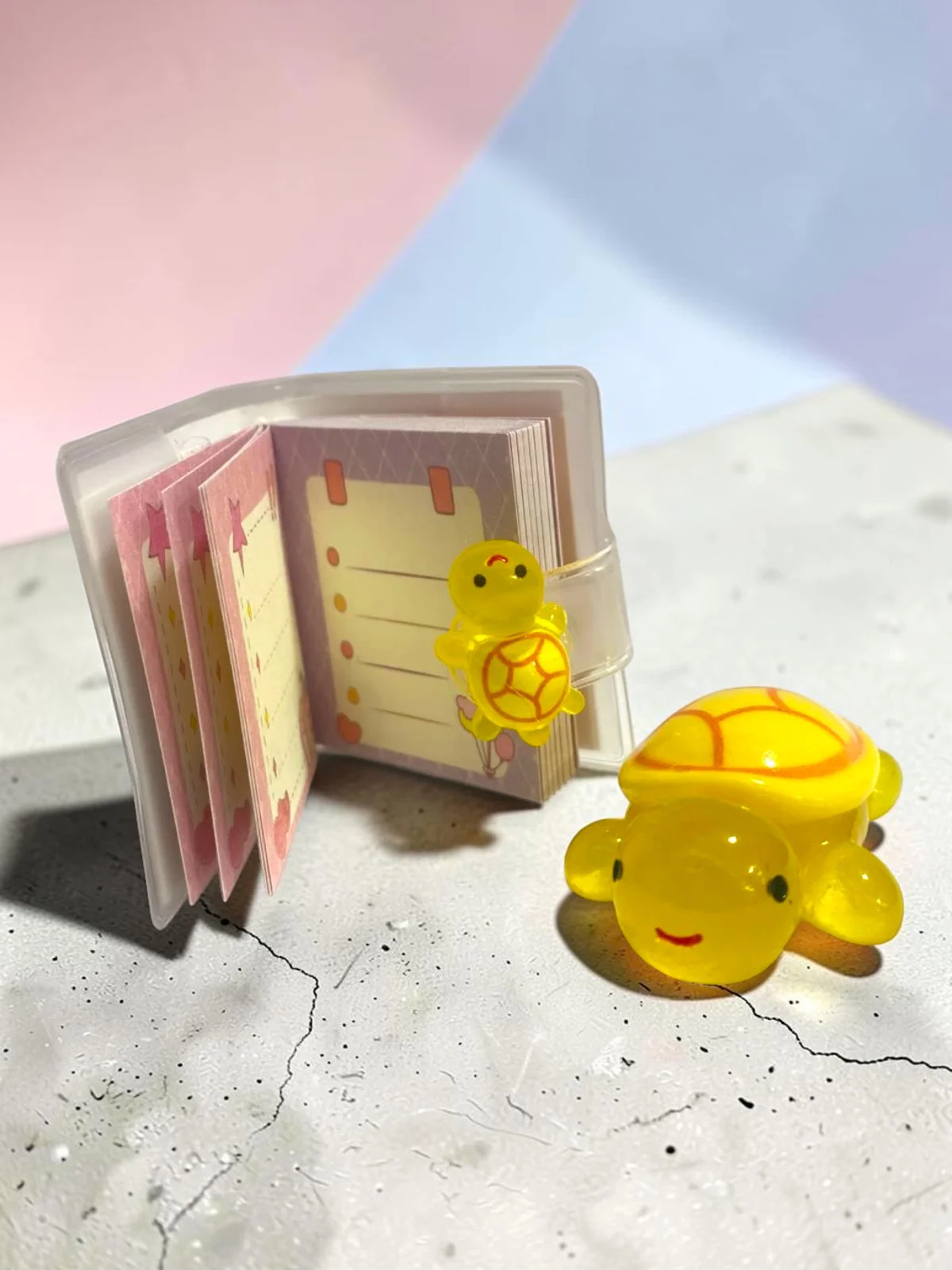 Mini Anahtarlıklı Not Defteri (5x4 cm) ve Sevimli Kaplumbağa Figü