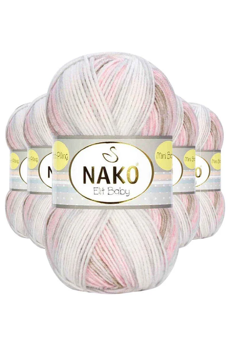 Mini Batik Bebe El Örgü İpi 5'li Set - Anti-Pill Akrilik İplik (Kahveli/Pembe)