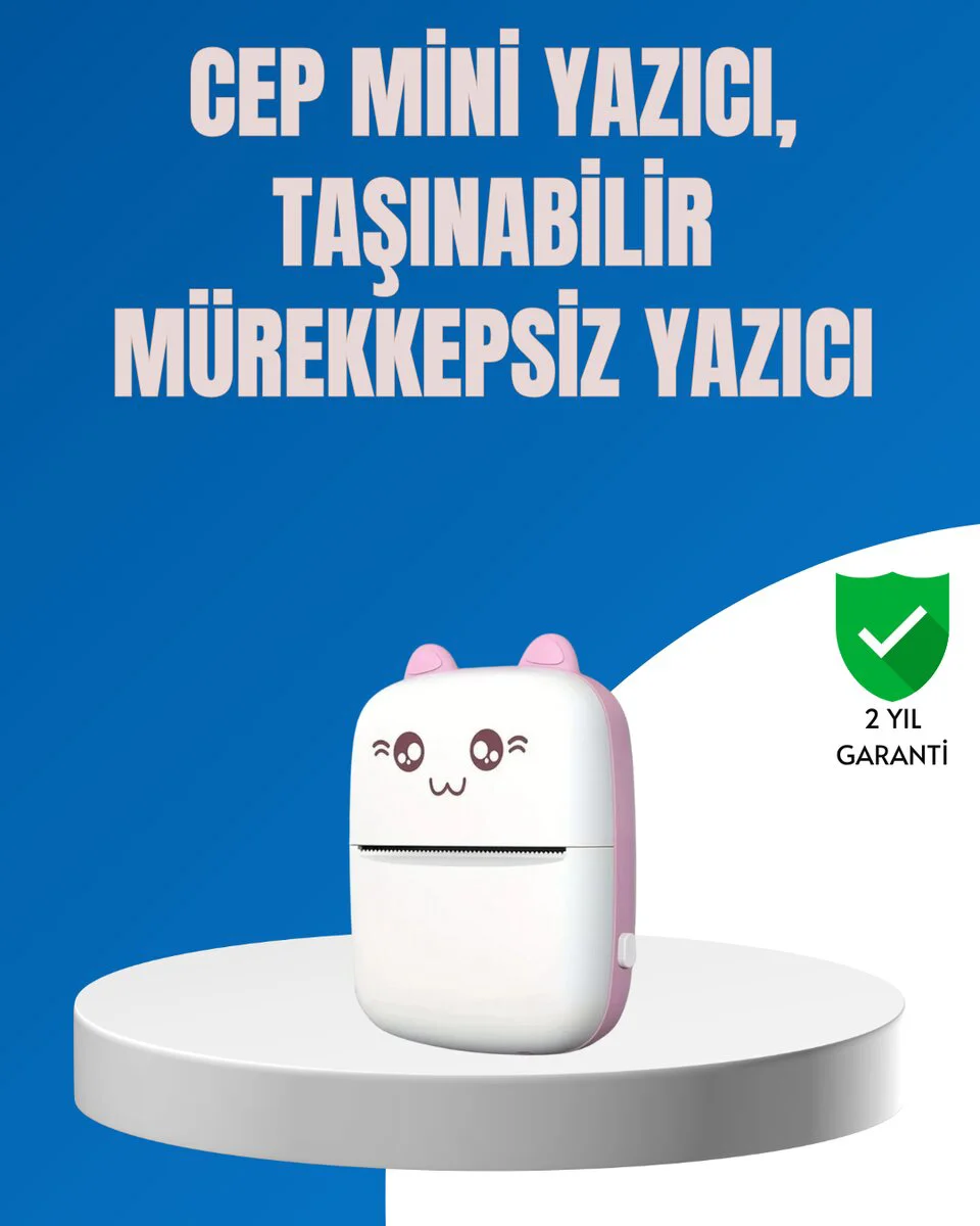 Mini Bluetooth Termal Yazıcı 1200mAh Taşınabilir - Siyah Beyaz Baskı İçin Pratik Çözüm