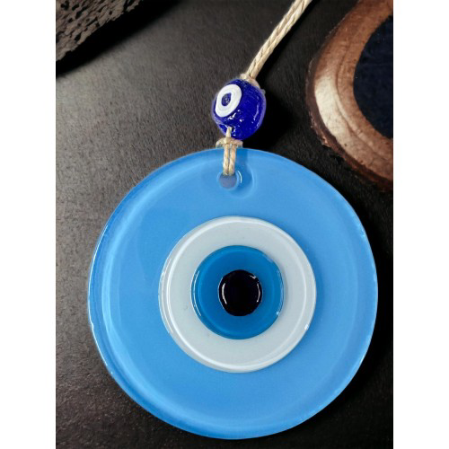 Just Cheap Store Mini Boy Bebe Mavisi Nazar Boncuklu Duvar Süsü 10 Cm Cam Duvar De