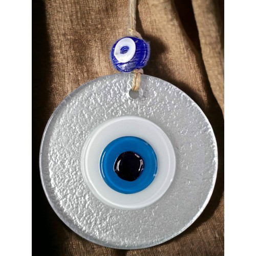 Mini Boy Silver Gri Nazar Boncuklu Duvar Süsü 10 Cm Cam Duvar Dek