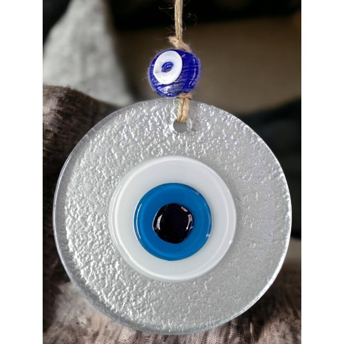 Mini Boy Silver Gri Nazar Boncuklu Duvar Süsü 10 Cm Cam Duvar Dek