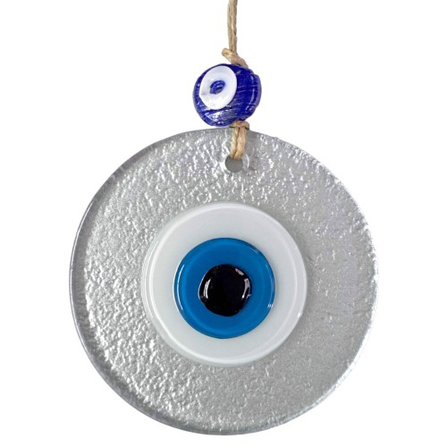 Mini Boy Silver Gri Nazar Boncuklu Duvar Süsü 10 Cm Cam Duvar Dek