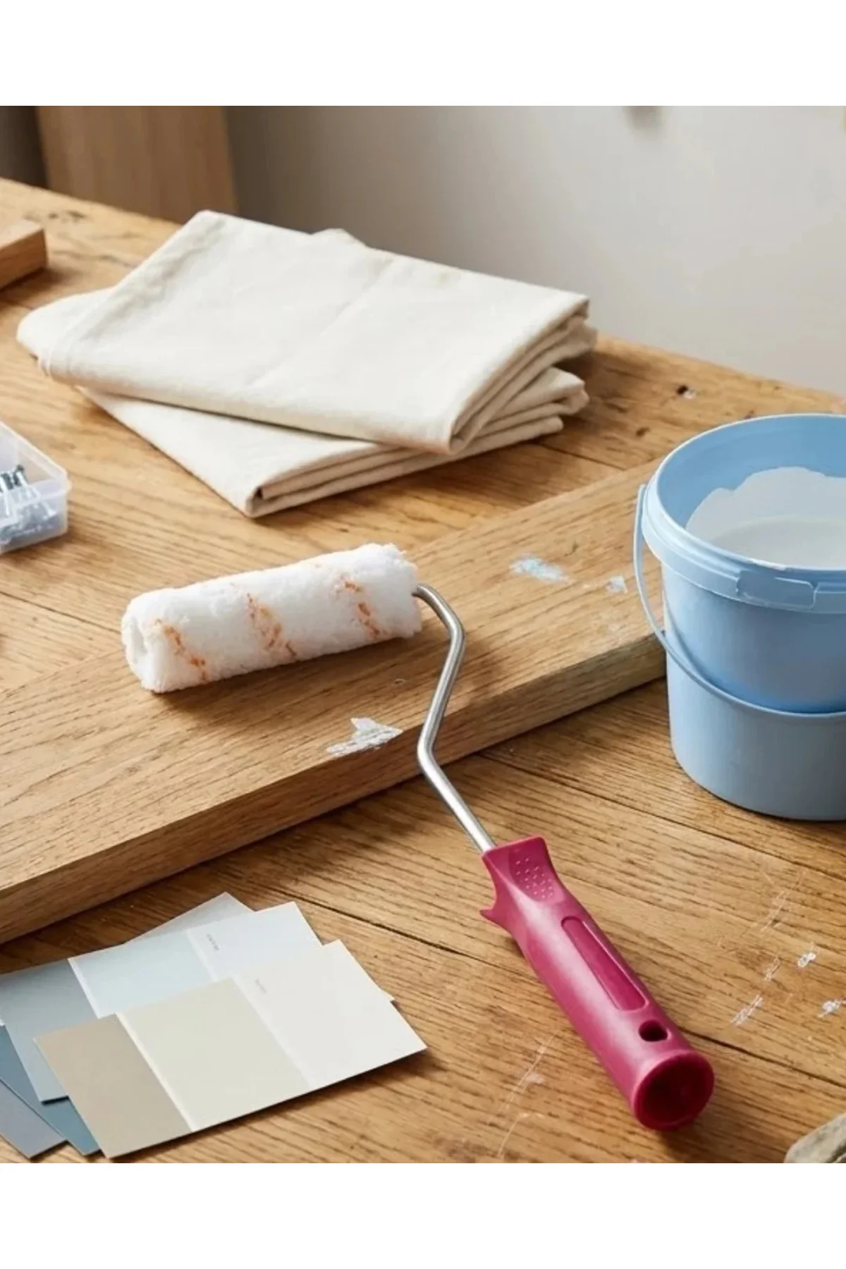 Mini Boya Fırça Seti 10 Cm Rulo Fırça 6 Adet Yedek Rulo Hediyeli Duvar Boyama Aparatı