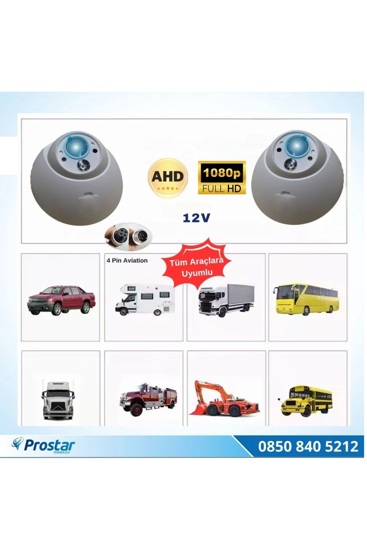 Mini Boyutlu AHD 1080P ve 720P Dönüşümlü Gece Görüşlü Dome Kamera