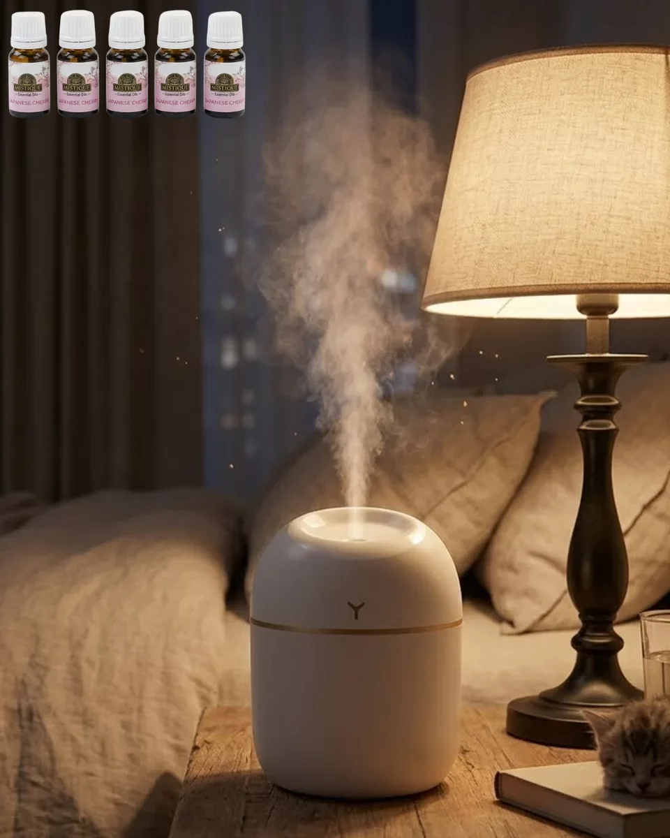Mini Buhar Makinesi: 5 Esanslı Aromaterapi Hediyeli Araç ve Ofis İçin USB LED Işıklı Nemlendirici