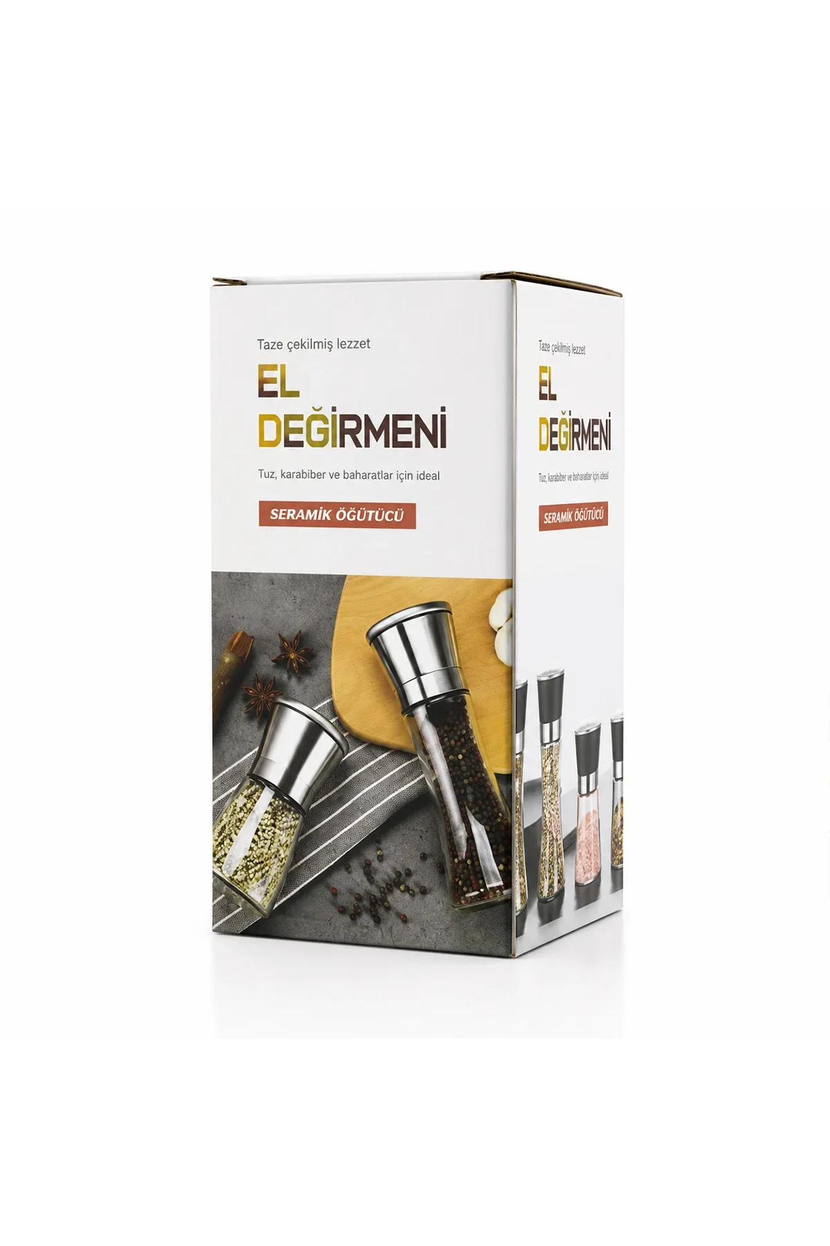 Mini Cam Hazneli Tuz ve Baharat Öğütücü - Krom Kaplama
