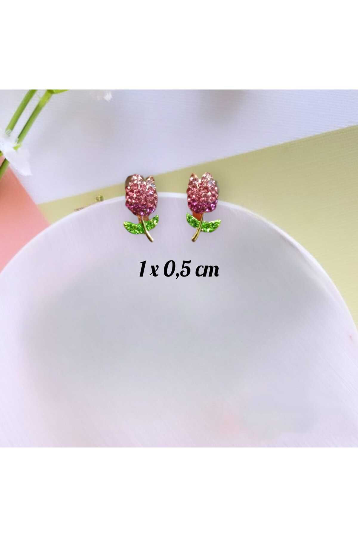 Bijuteri Küpe Mini Çelik Kırmızı Taşlı Lale Küpe