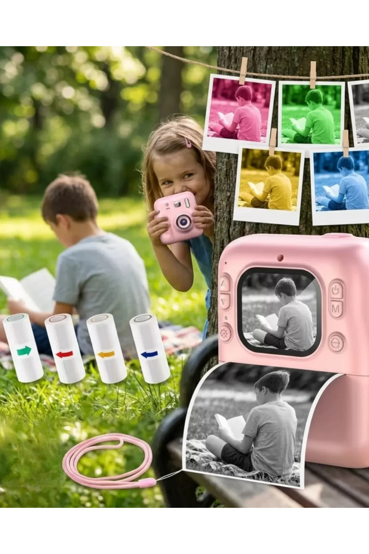 Mini Çocuk Kamerası Fotoğraf Video Çekim 4 Rulo Baskı Kağıdı Ve 5