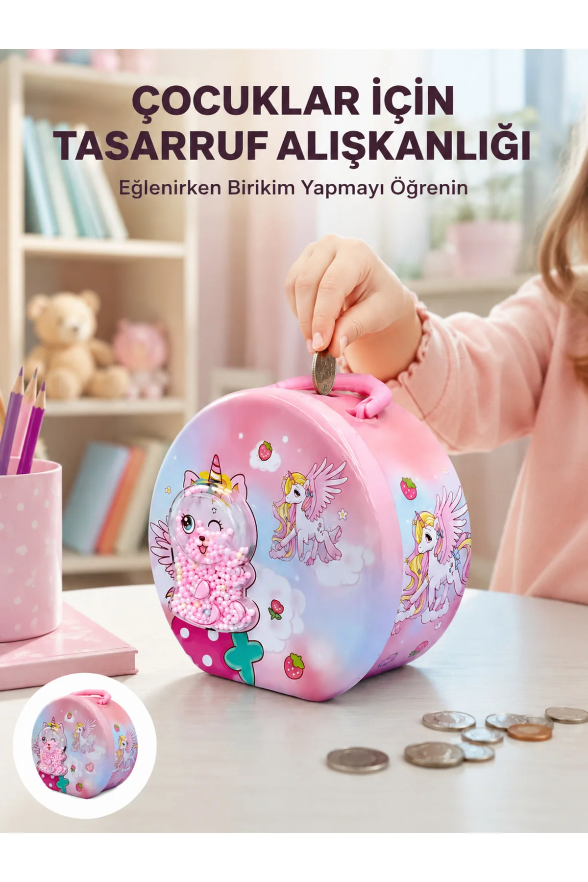 Mini Çocuk Para Kasası Güvenli Kilitli Birikim Kutusu