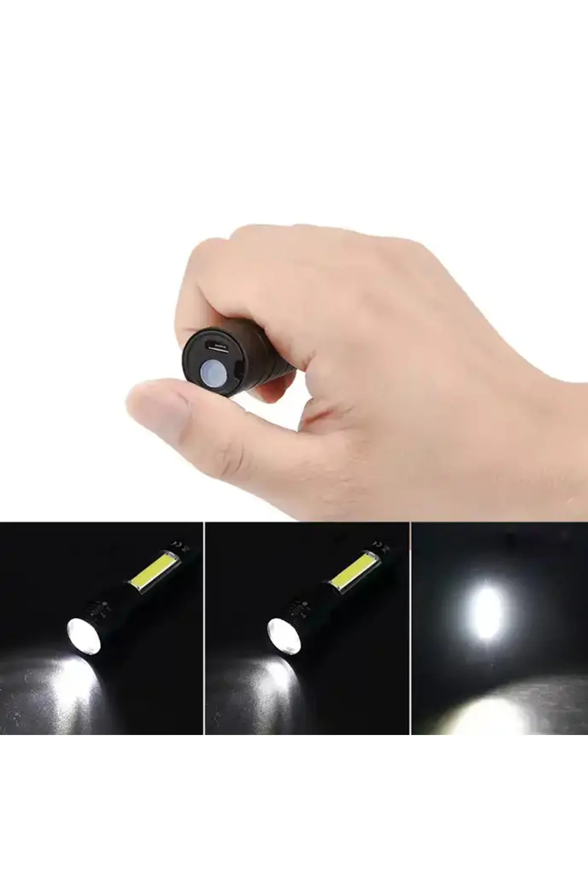 MİNİ ÇOK GÜÇLÜ ŞARJLI EL FENERİ (XPE-COB LED ) WATTON WT-030 Siya
