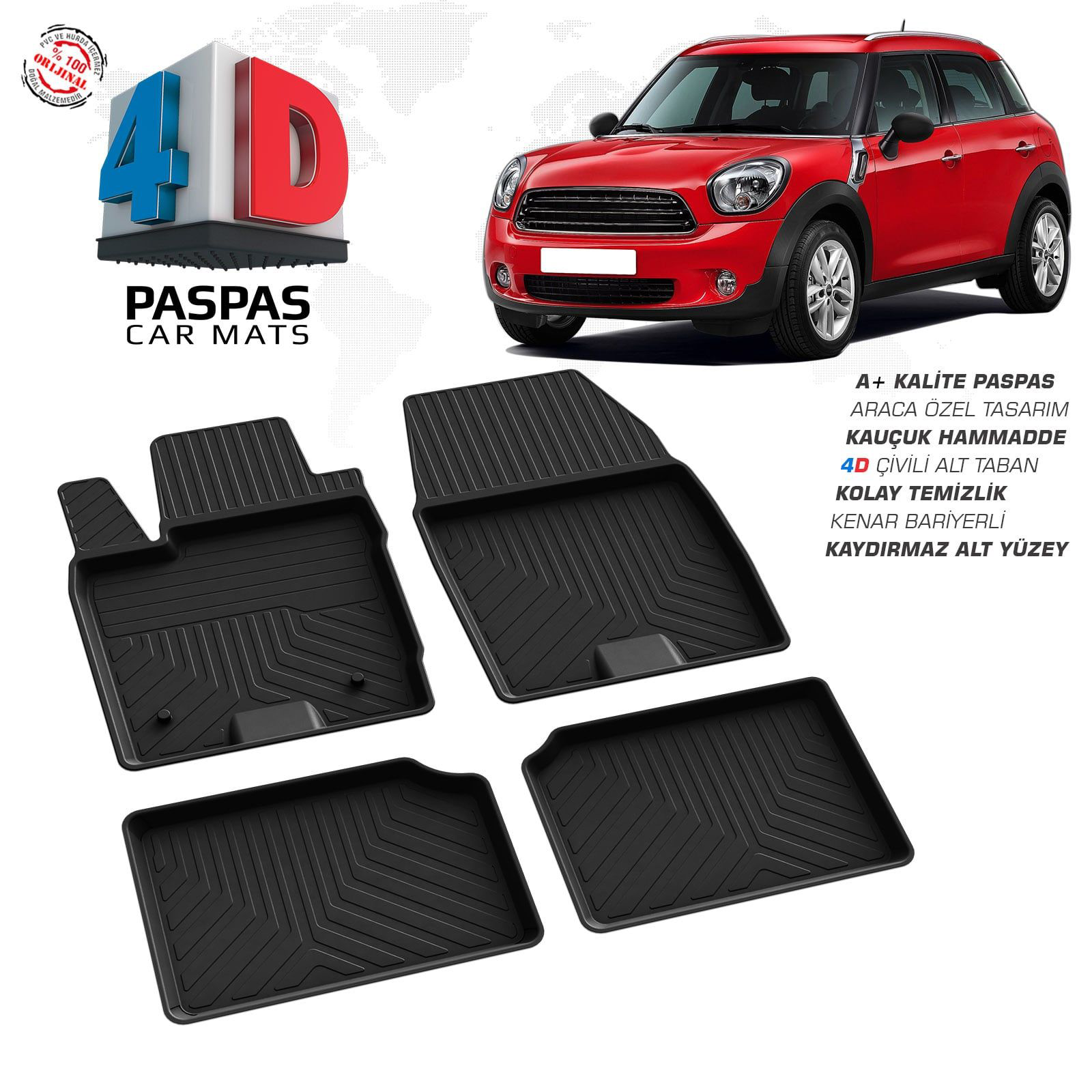 Mini Cooper Countryman 4D Araca Özel Havuzlu Kauçuk Paspas 2010-2 Fiyatı, Yorumları ve Özellikleri