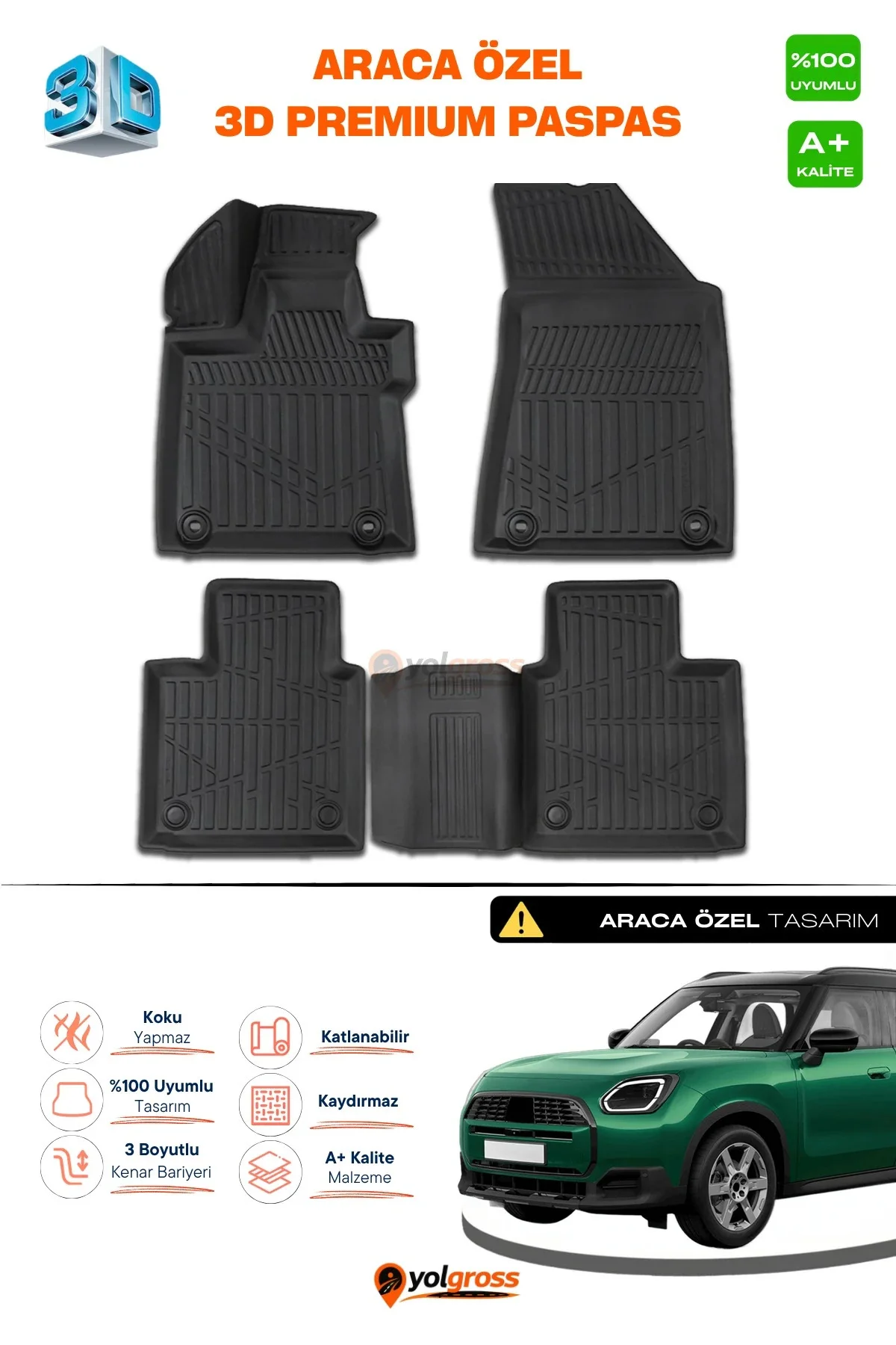 Mini Countryman U25 3D Pro Havuzlu Paspas 2024 Üzeri A+ Kalite Mini Countryman U25 3D Pro Havuzlu Paspas 2024 Üzeri A+ Kalite