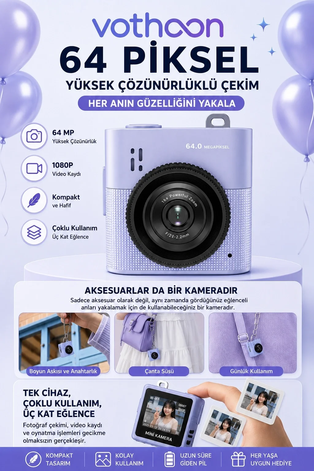 Mini Dijital Kamera 64mp 16x Digital Zoom Retro Vintage 1.4’’ekranlı Video Kamera Taşınabilir Tasarım Mavi Mini Dijital Kamera 64mp 16x Digital Zoom Retro Vintage 1.4’’ekranlı Video Kamera Taşınabilir Tasarım Mavi
