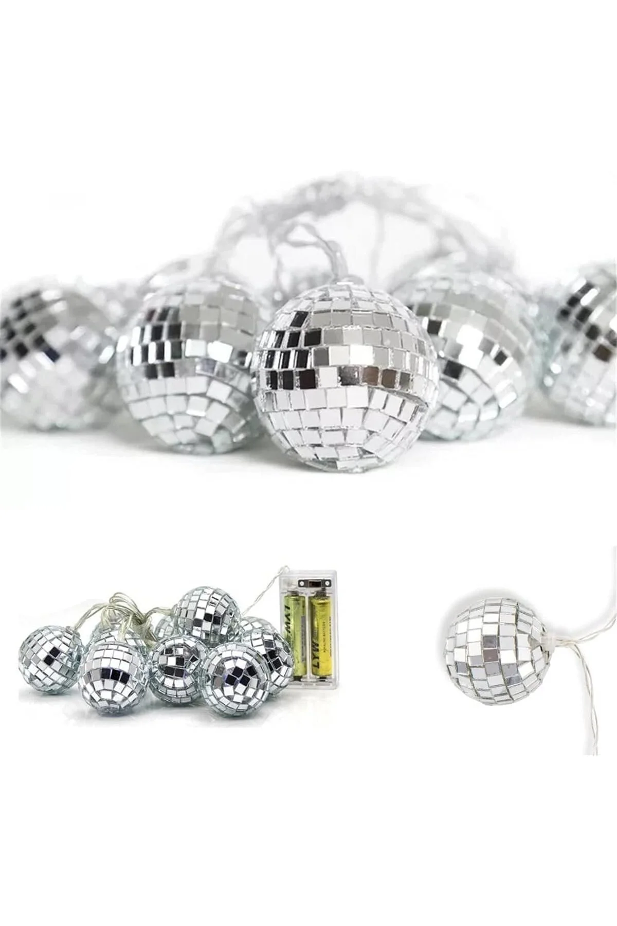 Mini Disko Topu Dekoratif Süsleme 10’lu Led Zinciri Pilli Süs Led
